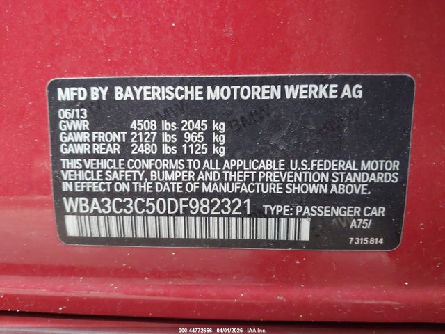 44772666 :رقم المزاد ، WBA3C3C50DF982321 vin ، 2013 Bmw 320i Xdrive مزاد بيع