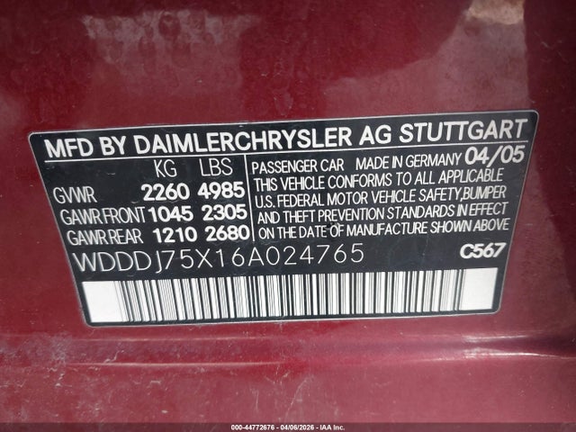 2006 MERCEDES-BENZ CLS 500 WDDDJ75X16A024765 Photo 8