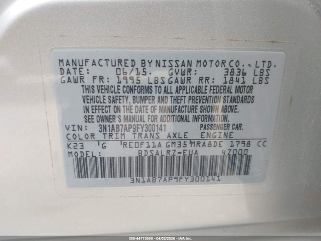 3N1AB7AP9FY300141 Nissan SENTRA SR