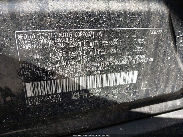 44772735 :رقم المزاد ، JTMMWRFV3ND154175 vin ، 2022 Toyota Rav4 Hybrid Le مزاد بيع