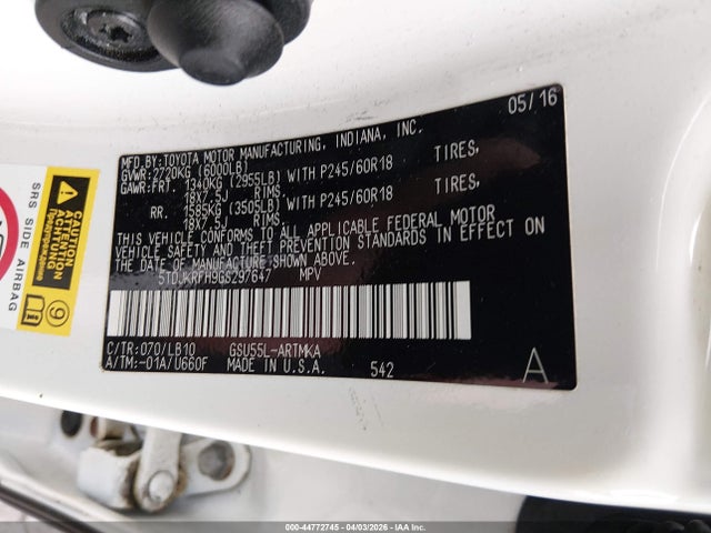 5TDJKRFH9GS297647 Toyota Highlander Xle V6