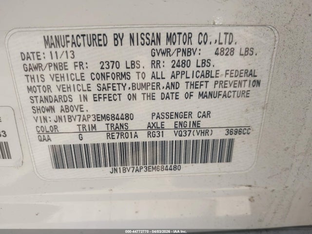 Aukcja sprzedaży 2014 Infiniti Q50 Sport, vin: JN1BV7AP3EM684480, numer aukcji: 44772770