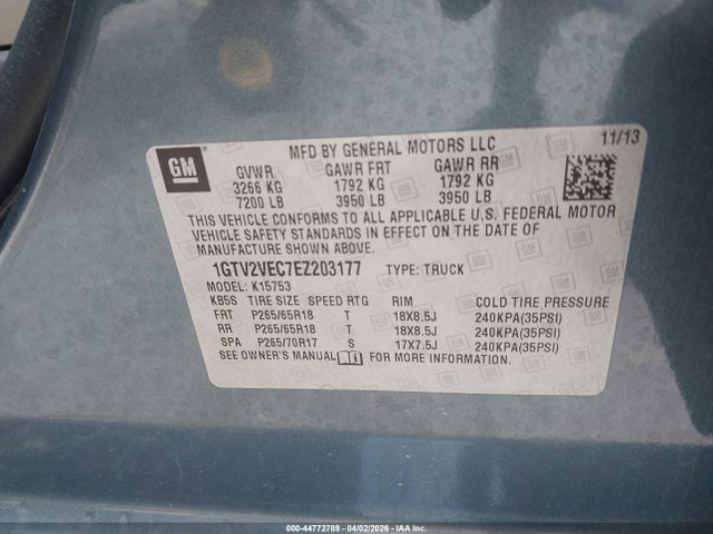 2014 Gmc Sierra 1500 Slt მანქანა იყიდება აუქციონზე, vin: 1GTV2VEC7EZ203177, აუქციონის ნომერი: 44772789
