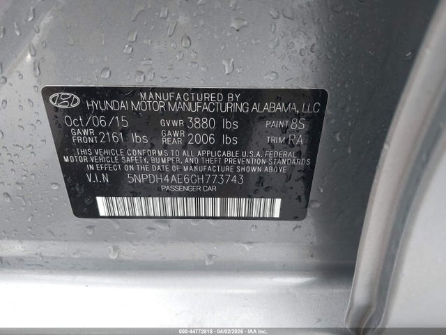 Aukcja sprzedaży 2016 Hyundai Elantra Se, vin: 5NPDH4AE6GH773743, numer aukcji: 44772818