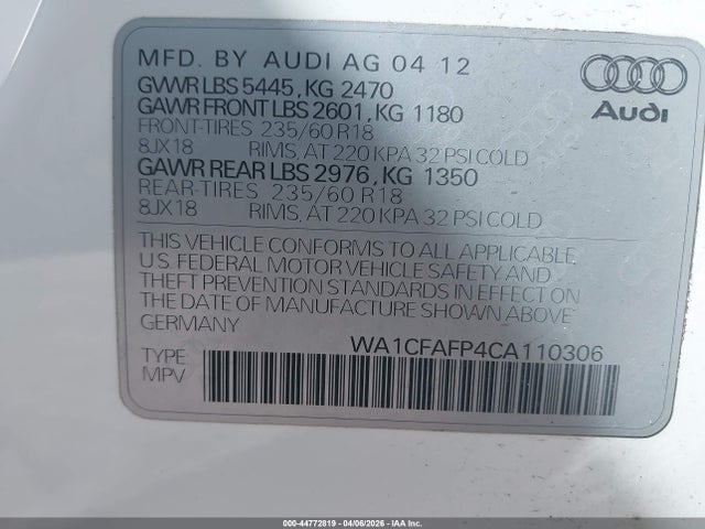 2012 AUDI Q5 WA1CFAFP4CA110306 Photo 8