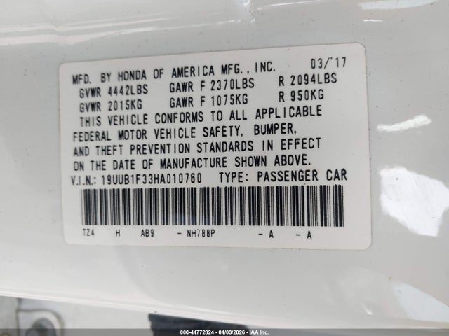 Aukcja sprzedaży 2017 Acura Tlx, vin: 19UUB1F33HA010760, numer aukcji: 44772824