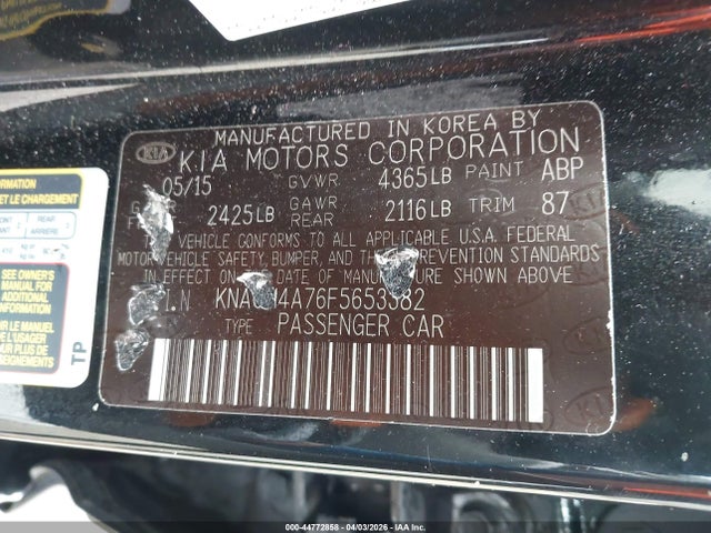 Продажа на аукционе авто 2015 Kia Optima Lx, vin: KNAGM4A76F5653382, номер лота: 44772858