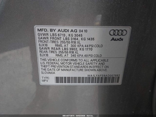 Aukcja sprzedaży 2010 Audi Q7 3.6 Premium, vin: WA1LYAFE6AD007683, numer aukcji: 44772875