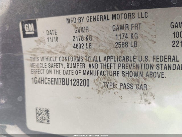 2011 Buick Lucerne Cxl მანქანა იყიდება აუქციონზე, vin: 1G4HC5EM7BU128200, აუქციონის ნომერი: 44772880