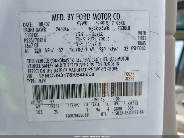 2008 FORD ESCAPE 1FMCU93178KB46658 Photo 8
