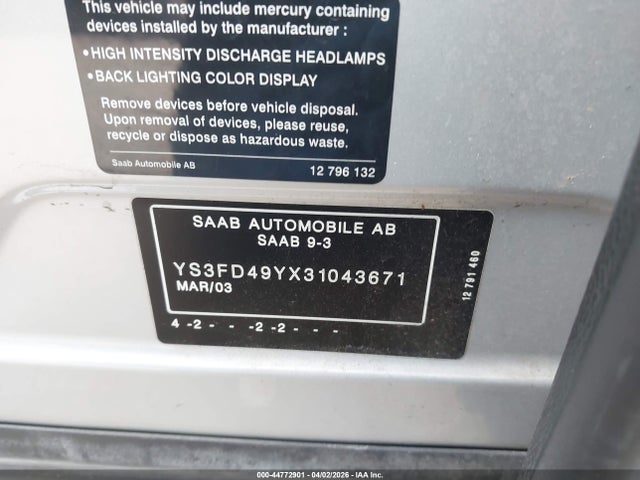 2003 SAAB 9-3 YS3FD49YX31043671 Photo 8