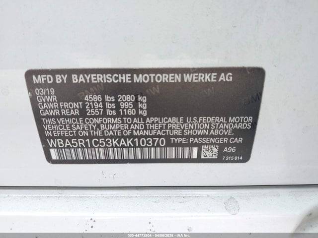 Aukcja sprzedaży 2019 Bmw 330i, vin: WBA5R1C53KAK10370, numer aukcji: 44772904