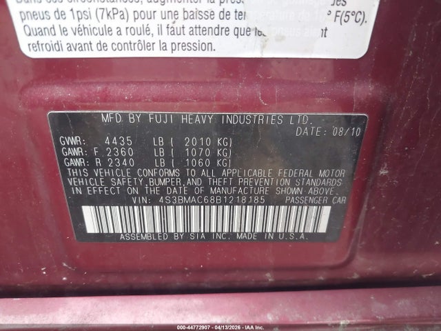 Продажа на аукционе авто 2011 Subaru Legacy 2.5i Premium, vin: 4S3BMAC68B1218185, номер лота: 44772907