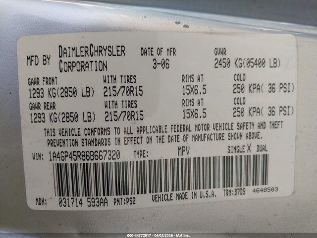 2006 CHRYSLER TOWN & COUNTRY 1A4GP45R86B667320 Photo 8