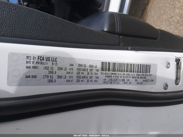 Aukcja sprzedaży 2015 Dodge Durango Limited, vin: 1C4RDJDG2FC111908, numer aukcji: 44772920