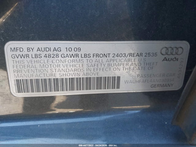 Продаж на аукціоні авто 2010 Audi A4 2.0t Premium, vin: WAUHFAFL4AN030354, номер лоту: 44772922
