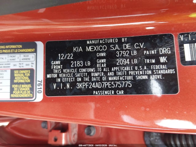 Продаж на аукціоні авто 2023 Kia Forte Lxs, vin: 3KPF24AD7PE575775, номер лоту: 44772928