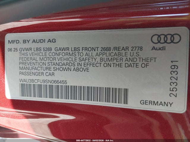 WAU3BCFU9SN066455 Audi All-new A5 Prestige Tfsi Quattro S Tronic