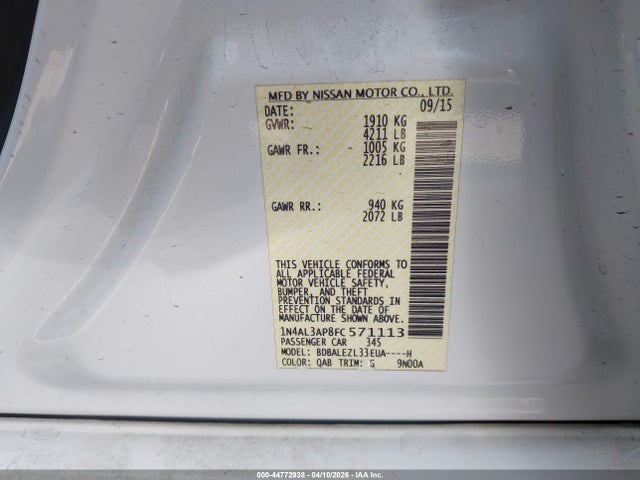 Nissan Altima 2.5 S 2015 1N4AL3AP8FC571113 Image 9