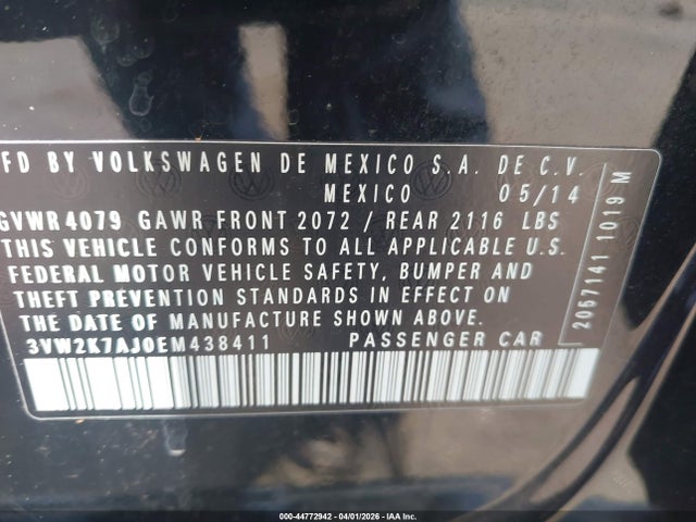 Aukcja sprzedaży 2014 Volkswagen Jetta 2.0l S, vin: 3VW2K7AJ0EM438411, numer aukcji: 44772942