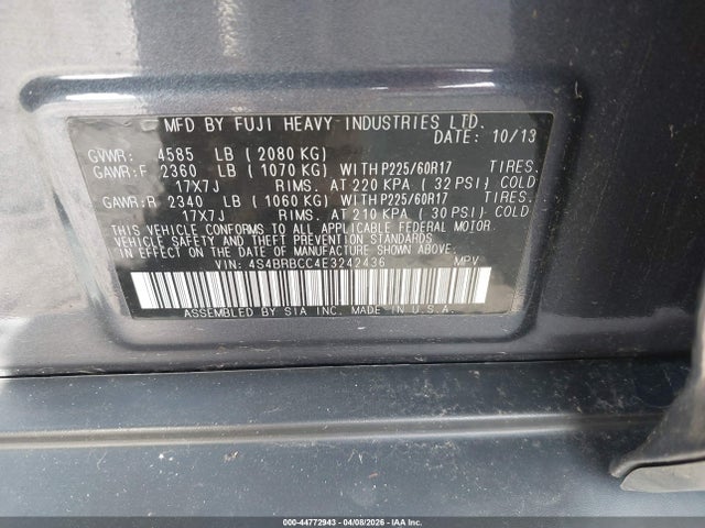 Продаж на аукціоні авто 2014 Subaru Outback 2.5i Premium, vin: 4S4BRBCC4E3242436, номер лоту: 44772943