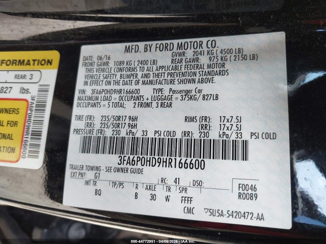 2017 FORD FUSION 3FA6P0HD9HR166600 Photo 8