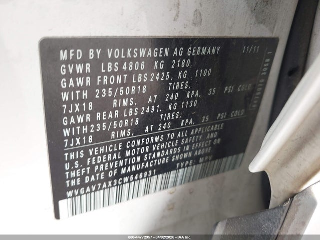 2012 VOLKSWAGEN TIGUAN WVGAV7AX3CW546931 Photo 8