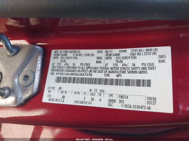 Ford Escape Titanium 2016 1FMCU9J90GUA57378 Image 9