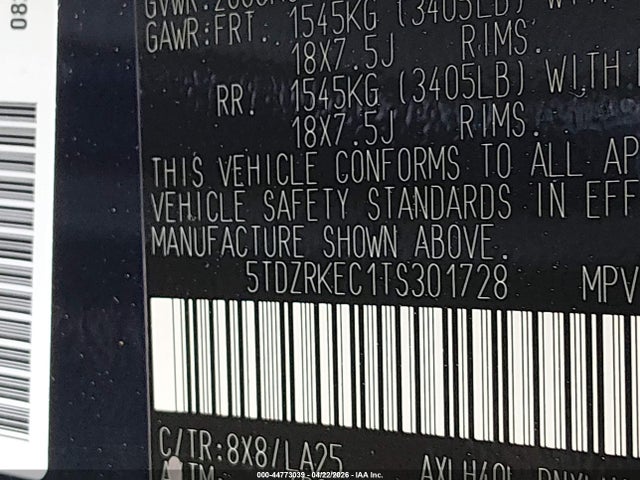 Toyota Sienna Limited 2026 5TDZRKEC1TS301728 Image 9