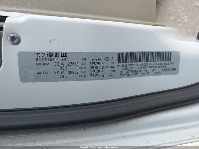 Aukcja sprzedaży 2017 Dodge Grand Caravan Se, vin: 2C4RDGBGXHR849407, numer aukcji: 44773052