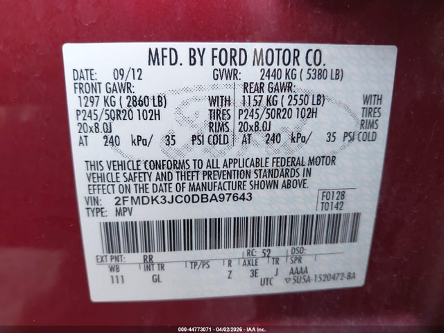 Aukcja sprzedaży 2013 Ford Edge Sel, vin: 2FMDK3JC0DBA97643, numer aukcji: 44773071