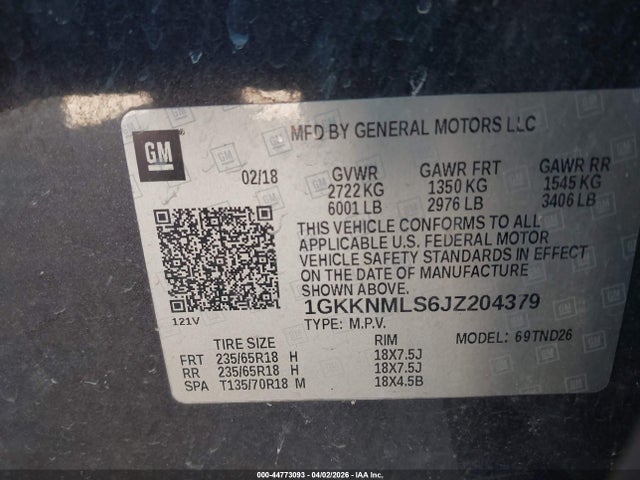 Aukcja sprzedaży 2018 Gmc Acadia Slt-1, vin: 1GKKNMLS6JZ204379, numer aukcji: 44773093