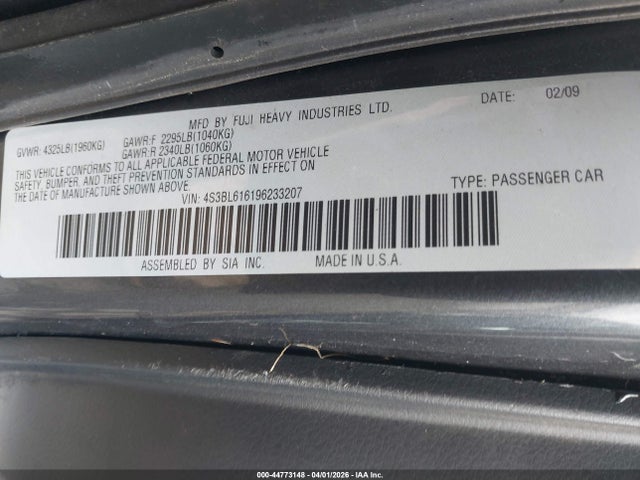 Aukcja sprzedaży 2009 Subaru Legacy 2.5i, vin: 4S3BL616196233207, numer aukcji: 44773148