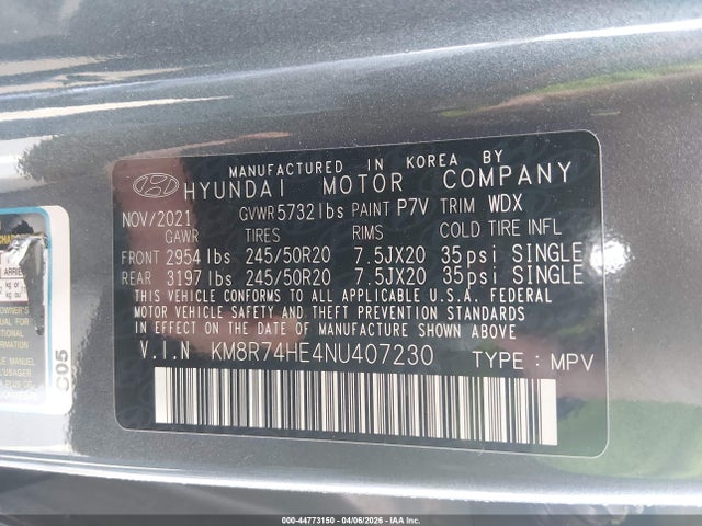 Продаж на аукціоні авто 2022 Hyundai Palisade Calligraphy, vin: KM8R74HE4NU407230, номер лоту: 44773150