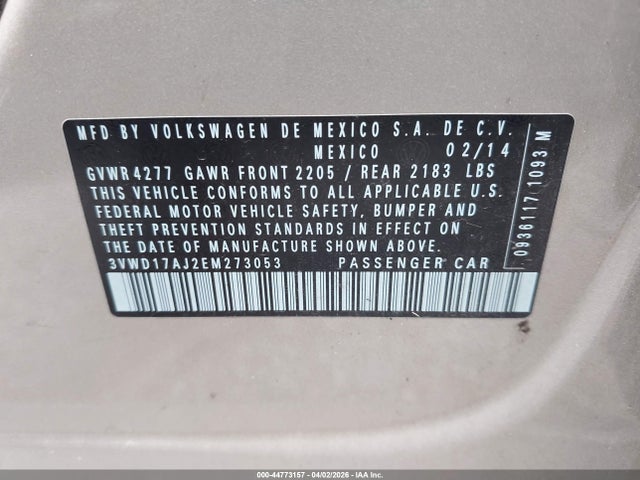 Продаж на аукціоні авто 2014 Volkswagen Jetta 1.8t Se, vin: 3VWD17AJ2EM273053, номер лоту: 44773157