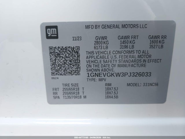 Продаж на аукціоні авто 2023 Chevrolet Traverse Awd Lt Cloth, vin: 1GNEVGKW3PJ326033, номер лоту: 44773165