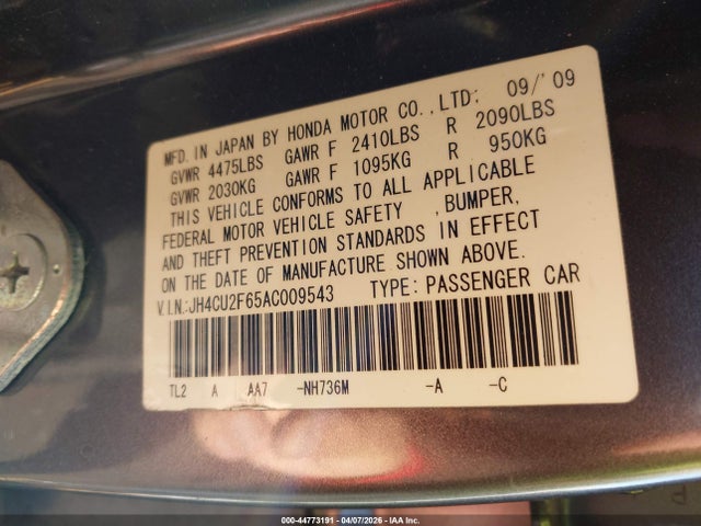Продажа на аукционе авто 2010 Acura Tsx 2.4, vin: JH4CU2F65AC009543, номер лота: 44773191