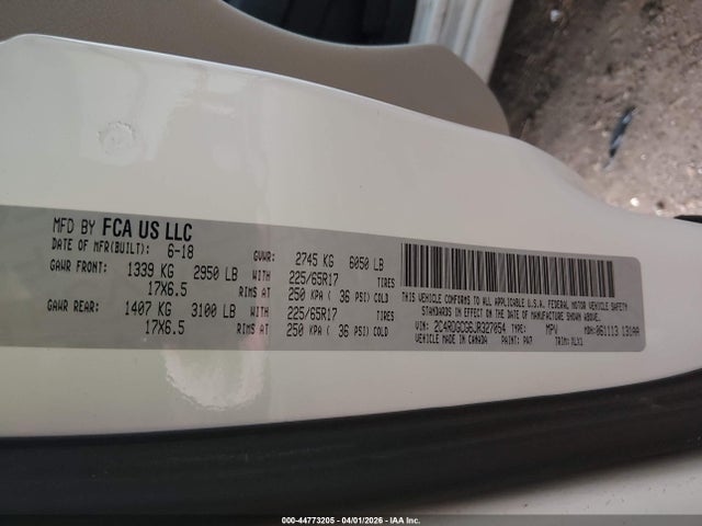 Продаж на аукціоні авто 2018 Dodge Grand Caravan Sxt, vin: 2C4RDGCG6JR327054, номер лоту: 44773205