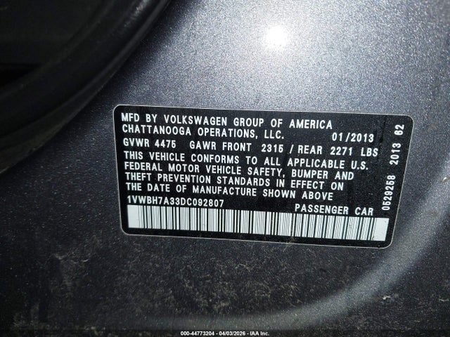 2013 VOLKSWAGEN PASSAT 1VWBH7A33DC092807 Photo 8