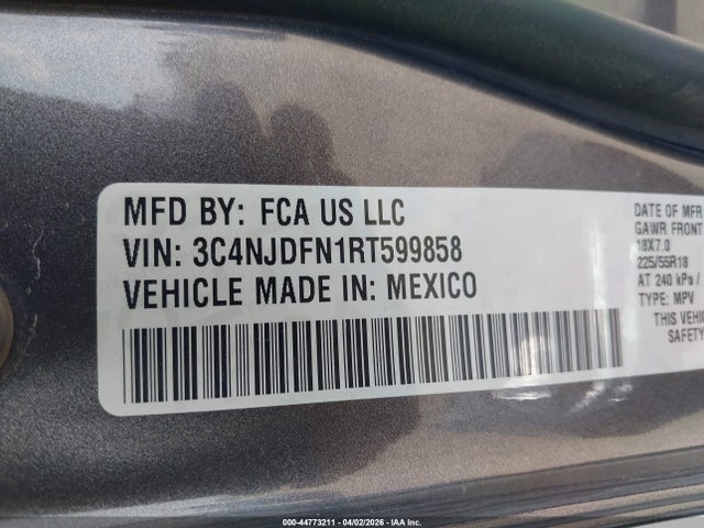 44773211 :رقم المزاد ، 3C4NJDFN1RT599858 vin ، 2024 Jeep Compass Latitude Lux Fwd مزاد بيع