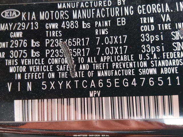 KIA SORENTO LX 2014 5XYKTCA65EG476511 Image 9