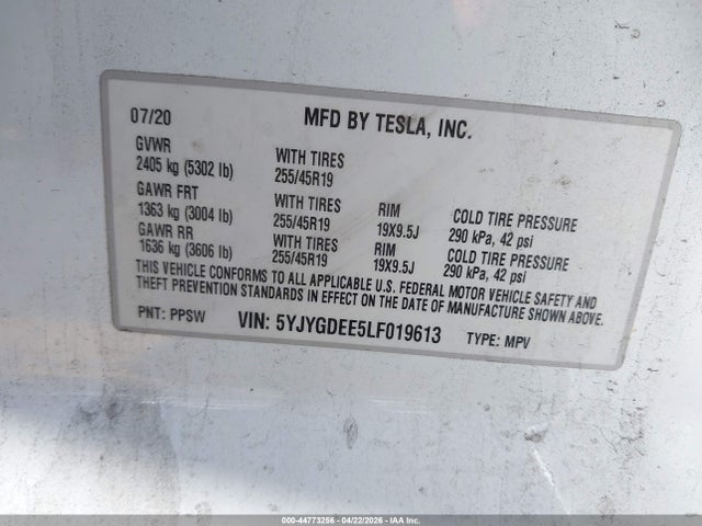 5YJYGDEE5LF019613 Tesla Model Y Long Range Dual Motor All-wheel Drive