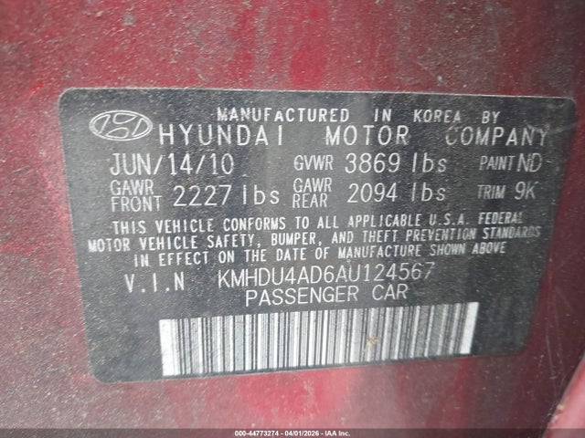 2010 Hyundai Elantra Gls მანქანა იყიდება აუქციონზე, vin: KMHDU4AD6AU124567, აუქციონის ნომერი: 44773274
