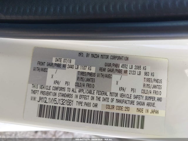 Aukcja sprzedaży 2018 Mazda Mazda6 Signature, vin: JM1GL1XY5J1321681, numer aukcji: 44773279