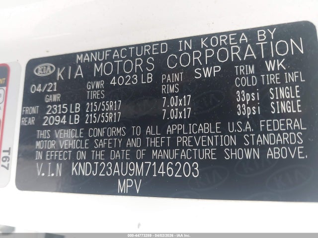 2021 Kia Soul S მანქანა იყიდება აუქციონზე, vin: KNDJ23AU9M7146203, აუქციონის ნომერი: 44773289
