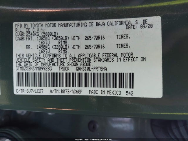 Продаж на аукціоні авто 2021 Toyota Tacoma Trd Off-road, vin: 3TMDZ5BN3MM099283, номер лоту: 44773291