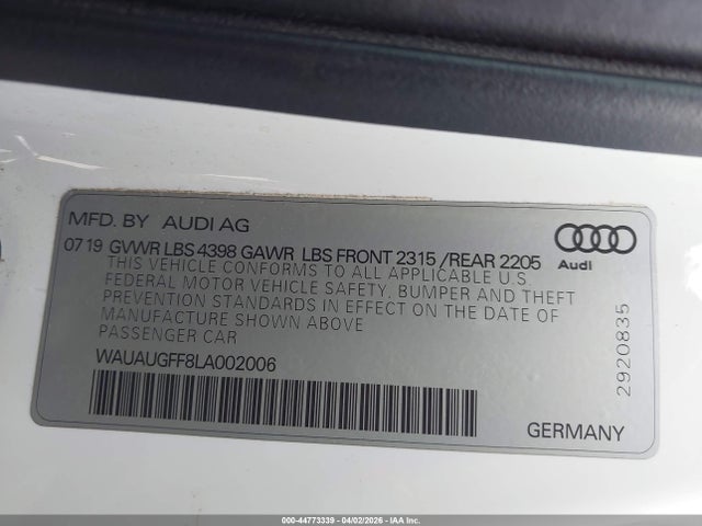 Aukcja sprzedaży 2020 Audi A3 Premium 40 Tfsi Front-wheel Drive S Tronic, vin: WAUAUGFF8LA002006, numer aukcji: 44773339