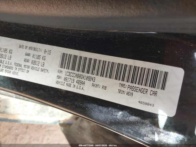 2016 Chrysler 200 Limited მანქანა იყიდება აუქციონზე, vin: 1C3CCCAB0GN109243, აუქციონის ნომერი: 44773340