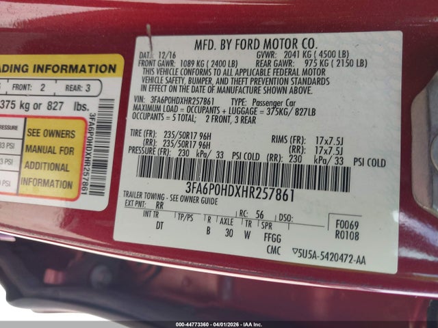 3FA6P0HDXHR257861 Ford FUSION SE