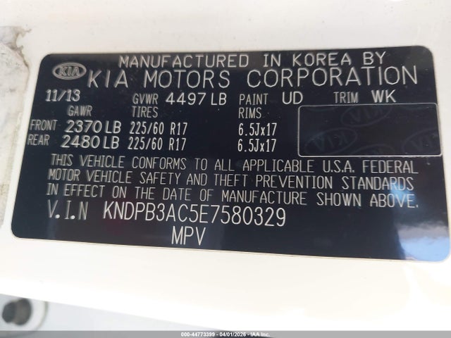 2014 Kia Sportage Lx მანქანა იყიდება აუქციონზე, vin: KNDPB3AC5E7580329, აუქციონის ნომერი: 44773399